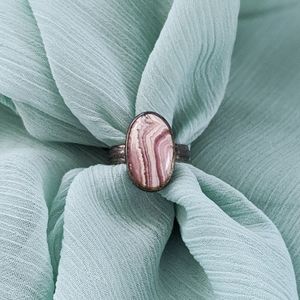 Rhodochrosite and Sterling Silver Boho Ring, Sz. 9